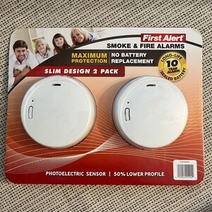 First Alert Slim Design Smoke Fire Alarms 2 Pack 10 Year Sealed Battery P1210CP2